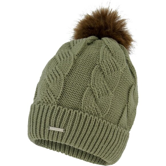 Accessories - Womens Acrylic Cable Knit Beanie with Pom Poms Ribbed Cuff Warm Stylish Winter